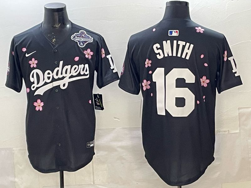 Men Los Angeles Dodgers #16 Smith Black Sakura Edition 2025 Nike MLB Jersey style 8->los angeles dodgers->MLB Jersey